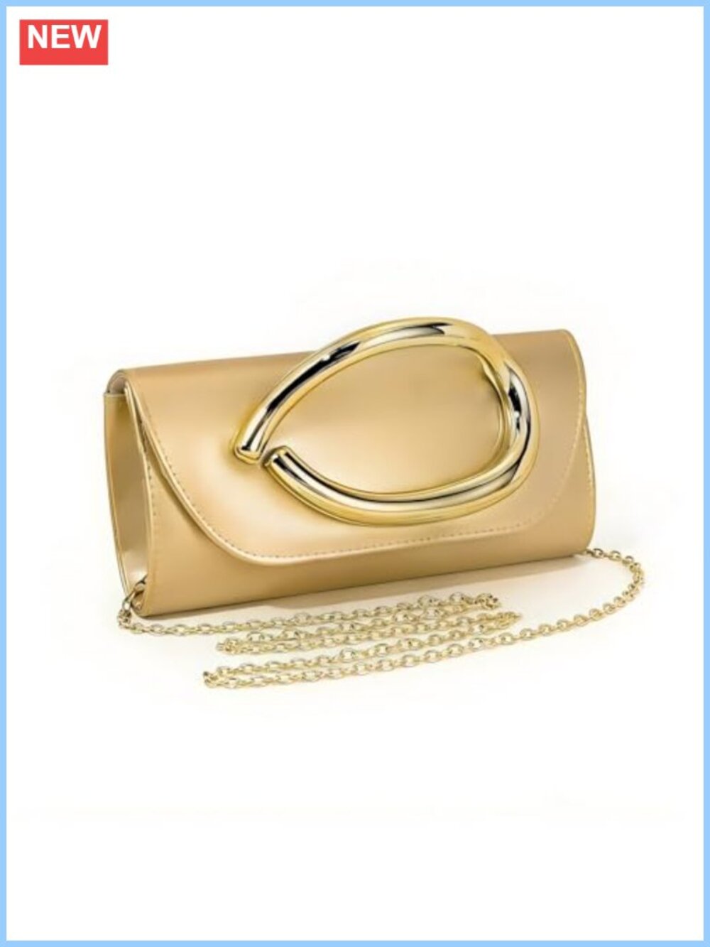 PU Leather Evening Clutch Bag Detachable Chain Metal Handle Crossbody